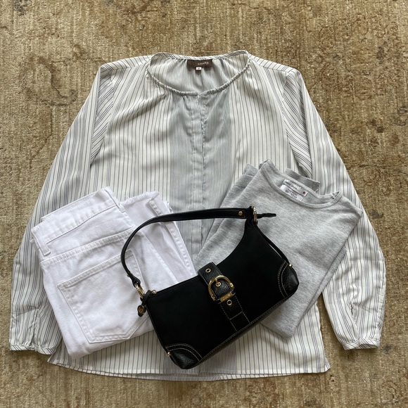 Pretty Striped Poly Flowy Dress shirt, white with black stripes size S - Picture 7 of 11